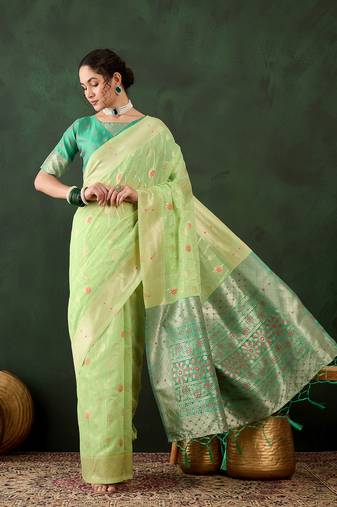 Pista poly cotton Woven designer graceful ethnic partywear saree