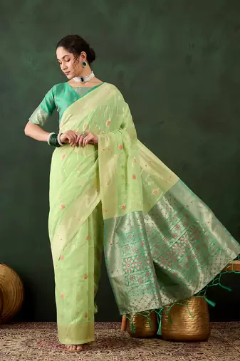 Pista poly cotton Woven designer graceful ethnic partywear saree