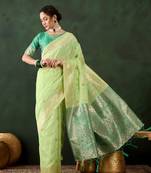 Pista poly cotton Woven designer graceful ethnic partywear saree