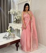 Pink jimmy chu  fabric designer multi weaving sequence work girlie saree