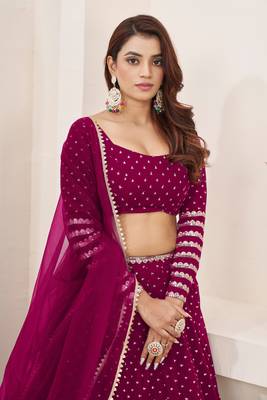 Pink Zari Sequins Embroidered Georgette Indian Designer Wedding lehenga choli dress 2
