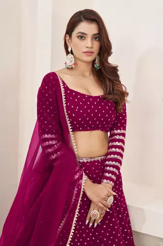 Pink Zari Sequins Embroidered Georgette Indian Designer Wedding lehenga choli dress