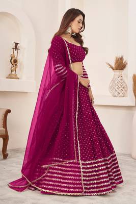 Pink Zari Sequins Embroidered Georgette Indian Designer Wedding lehenga choli dress 3