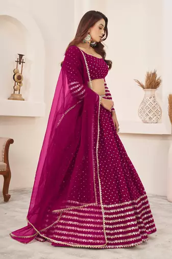 Pink Zari Sequins Embroidered Georgette Indian Designer Wedding lehenga choli dress