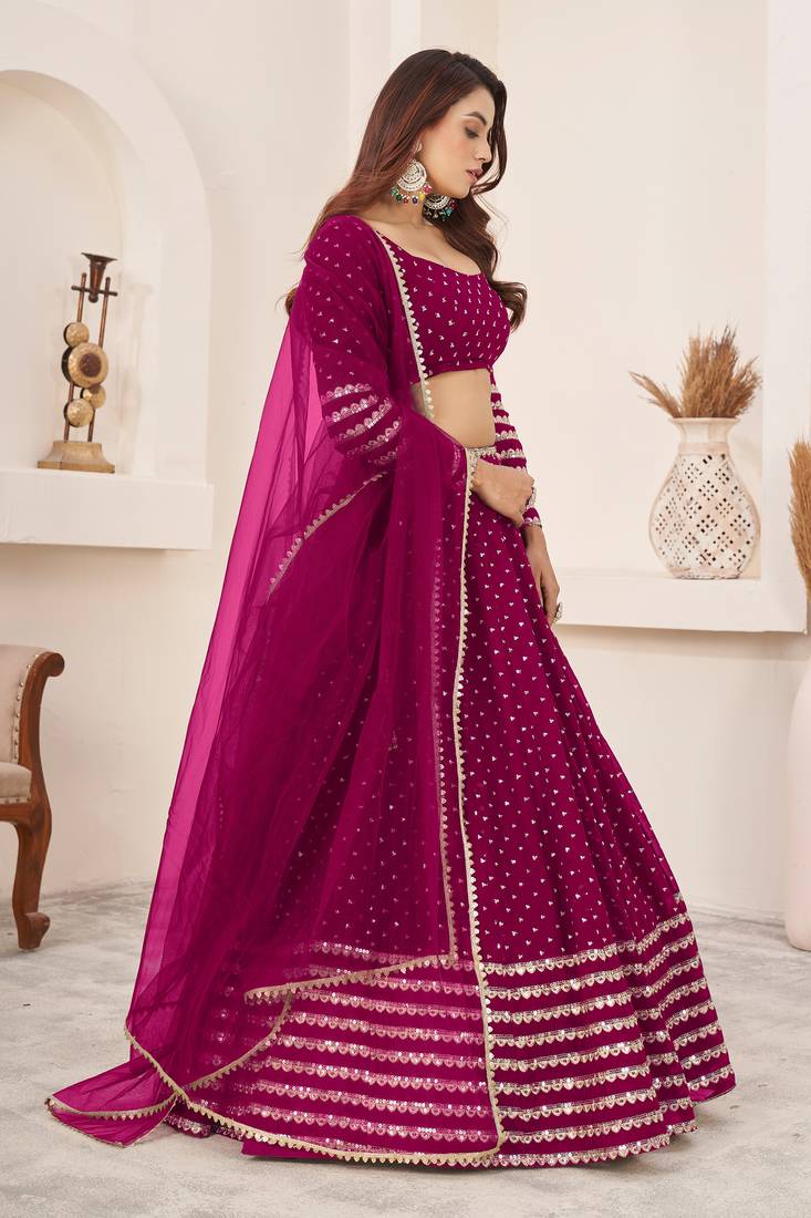 Pink Zari Sequins Embroidered Georgette Indian Designer Wedding lehenga choli dress