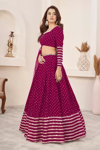 Pink Zari Sequins Embroidered Georgette Indian Designer Wedding lehenga choli dress