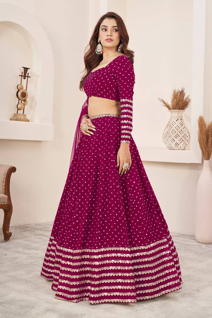 Pink Zari Sequins Embroidered Georgette Indian Designer Wedding lehenga choli dress