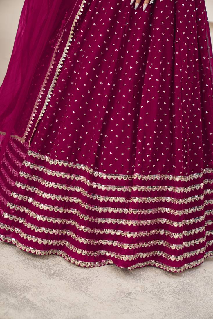 Pink Zari Sequins Embroidered Georgette Indian Designer Wedding lehenga choli dress