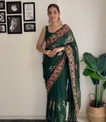 Green georgette bollywood style thread and sequance embroidery work girlie saree