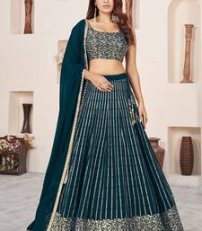 Teal Green Zari Sequins Embroidered Georgette Indian bridal designer lehenga choli dress
