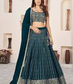 Teal Green Zari Sequins Embroidered Georgette Indian bridal designer lehenga choli dress