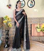 Black georgette heavy sequins embroidery work partywear graceful saree