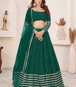 Teal Green Zari Sequins Embroidered Georgette Designer Lehenga Choli For Bride