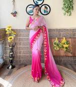 Pink georgette saree with bollywood style pedding and embroidery work