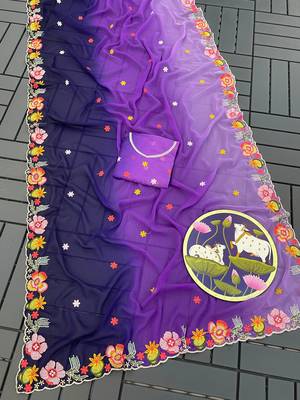 Purple georgette saree with style pedding and embroidery work 2