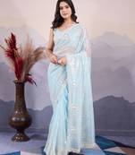 Glamorous twill net c sea green sequance embroidery work trendy saree
