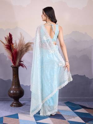Glamorous twill net c sea green Sequin embroidery work trendy saree 2