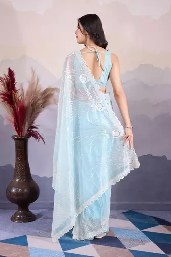 Glamorous twill net c sea green Sequin embroidery work trendy saree