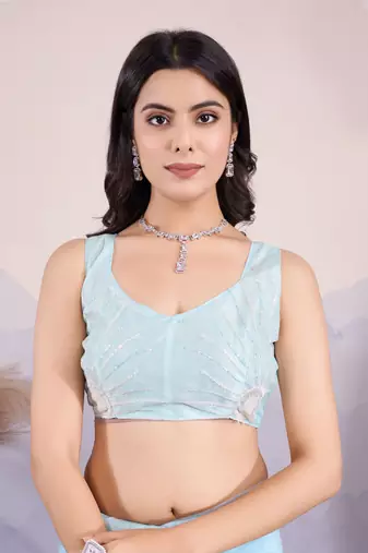 Glamorous twill net c sea green Sequin embroidery work trendy saree
