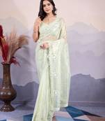 Glamorous twill net c pista designer sequance embroidery work trendy saree