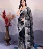 Glamorous twill net c black designer sequance embroidery work trendy saree