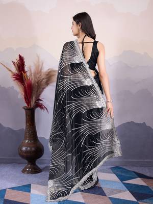 Glamorous twill net c black designer sequance embroidery work trendy saree 2