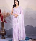 Glamorous twill net c purple designer sequance embroidery work trendy saree