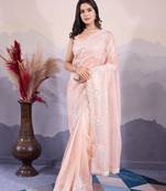 Glamorous twill net c peach designer sequance embroidery work trendy saree