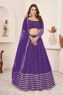 Gorgeous Violet Zari Sequins Embroidered Georgette Designer Indian Lehenga Choli Designs 1