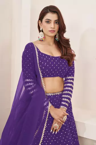 Gorgeous Violet Zari Sequins Embroidered Georgette Designer Indian Lehenga Choli Designs