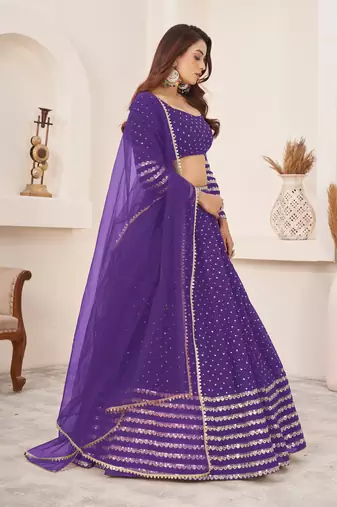 Gorgeous Violet Zari Sequins Embroidered Georgette Designer Indian Lehenga Choli Designs