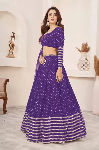 Gorgeous Violet Zari Sequins Embroidered Georgette Designer Indian Lehenga Choli Designs