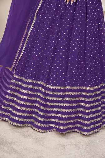 Gorgeous Violet Zari Sequins Embroidered Georgette Designer Indian Lehenga Choli Designs