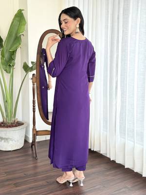 Violet viscosee chanderi embroidery work with printed ethnic readymade salwar kameez 2