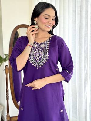 Violet viscosee chanderi embroidery work with printed ethnic readymade salwar kameez 3