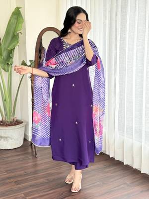 Violet viscosee chanderi embroidery work with printed ethnic readymade salwar kameez 4