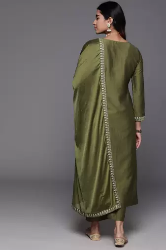 Green viscosee chanderi embroidery work ethnic readymade salwar kameez