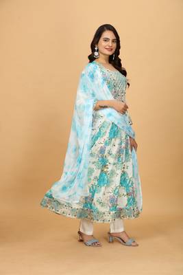 Sky chinon beautiful printed readymade suit with light embroidery work 3