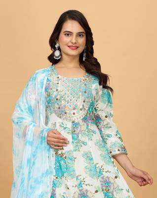 Sky chinon beautiful printed readymade suit with light embroidery work 4