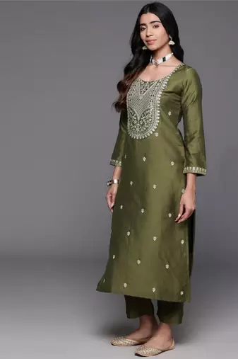 Green viscosee chanderi embroidery work ethnic readymade salwar kameez