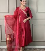Maroon viscosee chanderi embroidery work ethnic readymade salwar kameez