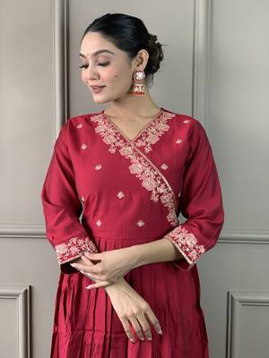 Maroon viscosee chanderi embroidery work ethnic readymade salwar kameez 3