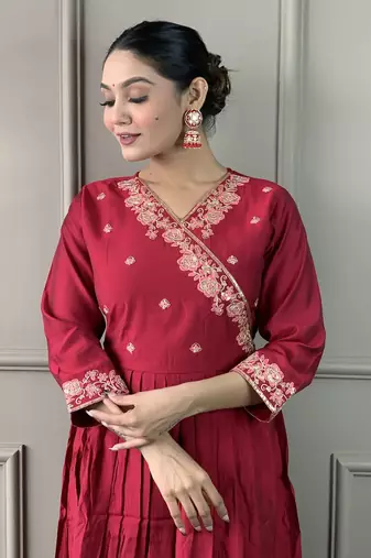 Maroon viscosee chanderi embroidery work ethnic readymade salwar kameez