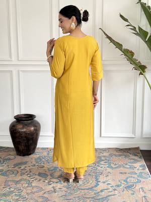 Yellow viscosee chanderi embroidery work with printed ethnic readymade salwar kameez 2