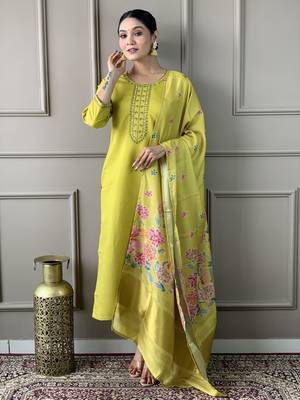 Green viscosee chanderi embroidery work with printed ethnic readymade salwar kameez 1