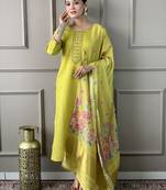 Green viscosee chanderi embroidery work with printed ethnic readymade salwar kameez