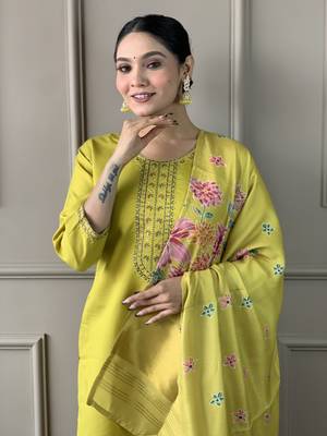 Green viscosee chanderi embroidery work with printed ethnic readymade salwar kameez 3