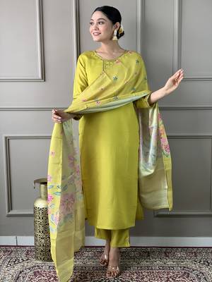 Green viscosee chanderi embroidery work with printed ethnic readymade salwar kameez 4