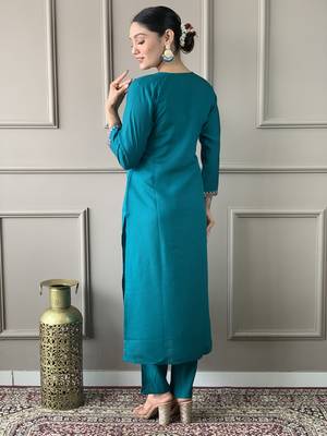 Blue viscosee chanderi embroidery work with printed ethnic readymade salwar kameez 2