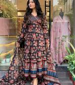 Black cotton designer printed with embroidery work graceful party suit